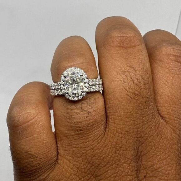 Moissanite Engagement Ring Oval Cut GRA Certified Wedding Brilliant 18K Size 5.5 - Picture 7 of 15